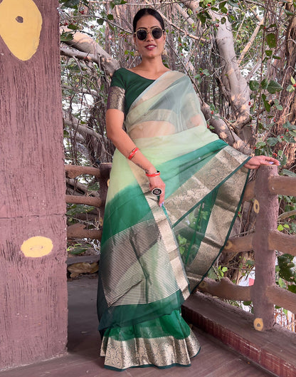 Dark Green Plain Organza Saree