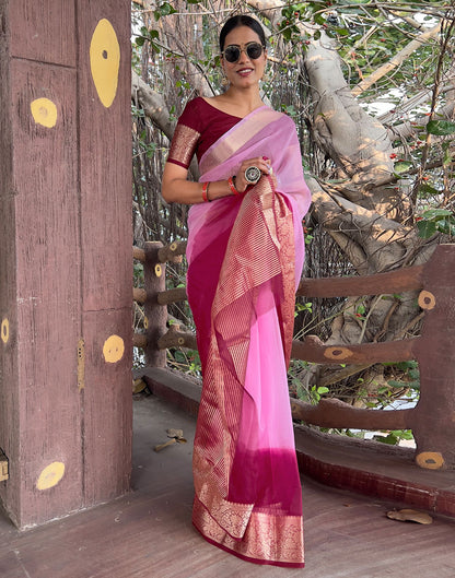 Wine Plain Organza Saree