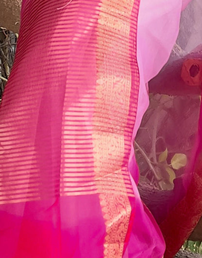 Dark Pink Plain Organza Saree