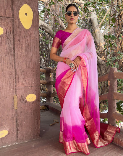 Dark Pink Plain Organza Saree