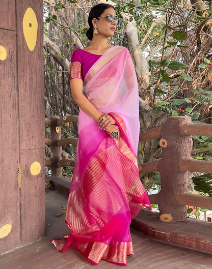 Dark Pink Plain Organza Saree