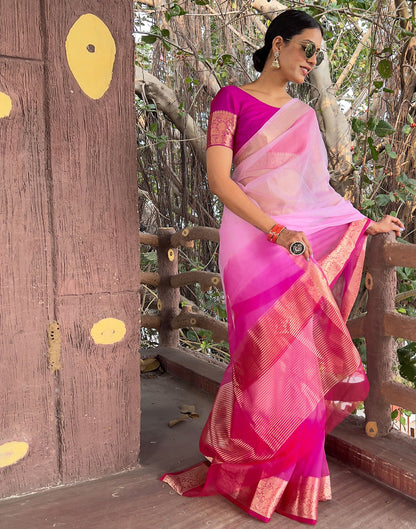 Dark Pink Plain Organza Saree