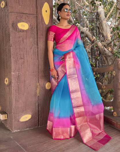 Rani Pink Plain Organza Saree