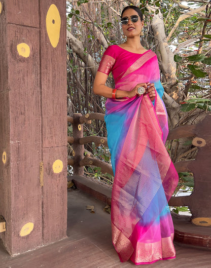 Rani Pink Plain Organza Saree