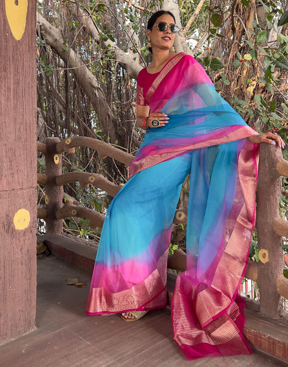 Rani Pink Plain Organza Saree