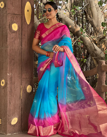 Rani Pink Plain Organza Saree