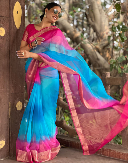 Rani Pink Plain Organza Saree