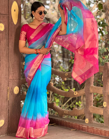 Rani Pink Plain Organza Saree