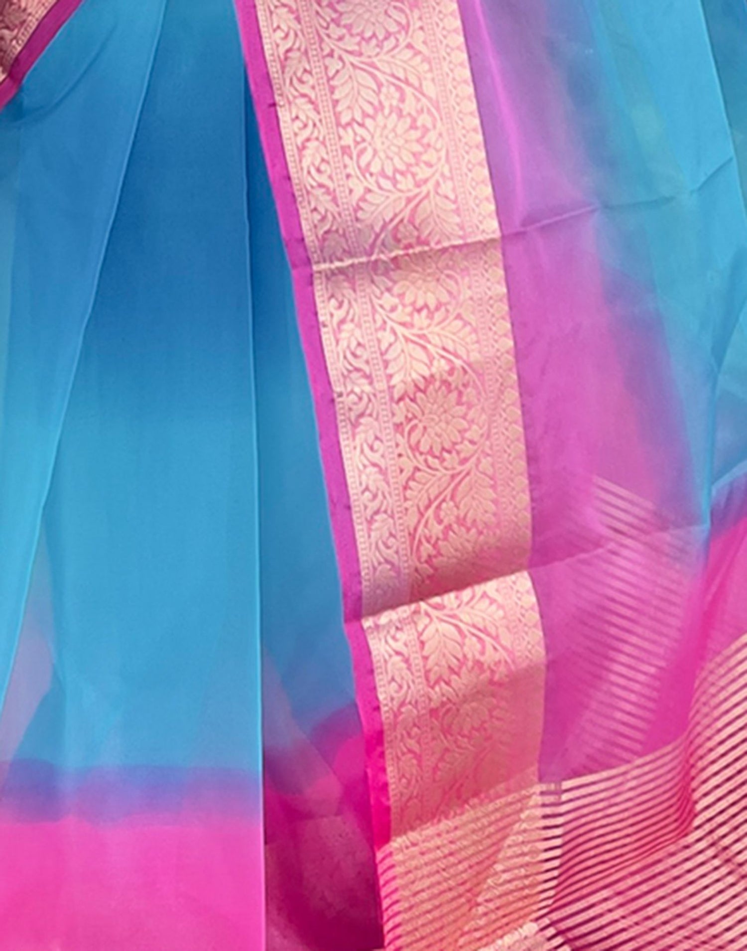 Rani Pink Plain Organza Saree