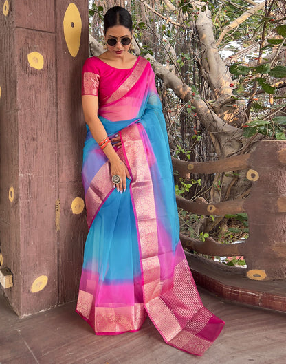 Rani Pink Plain Organza Saree