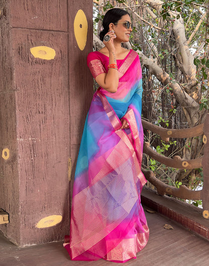 Rani Pink Plain Organza Saree