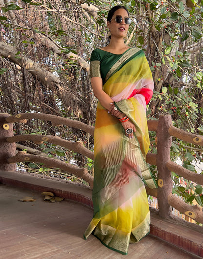 Multicoloured Plain Organza Saree