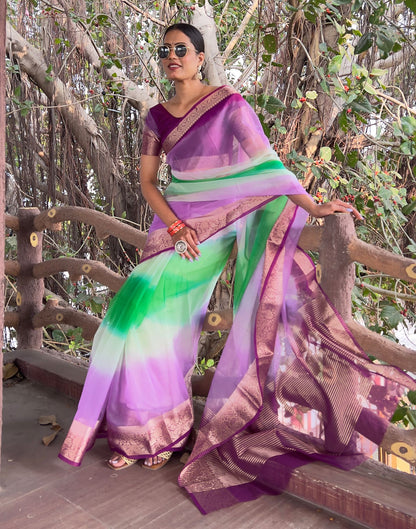 Dark Purple Plain Organza Saree