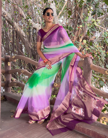 Dark Purple Plain Organza Saree