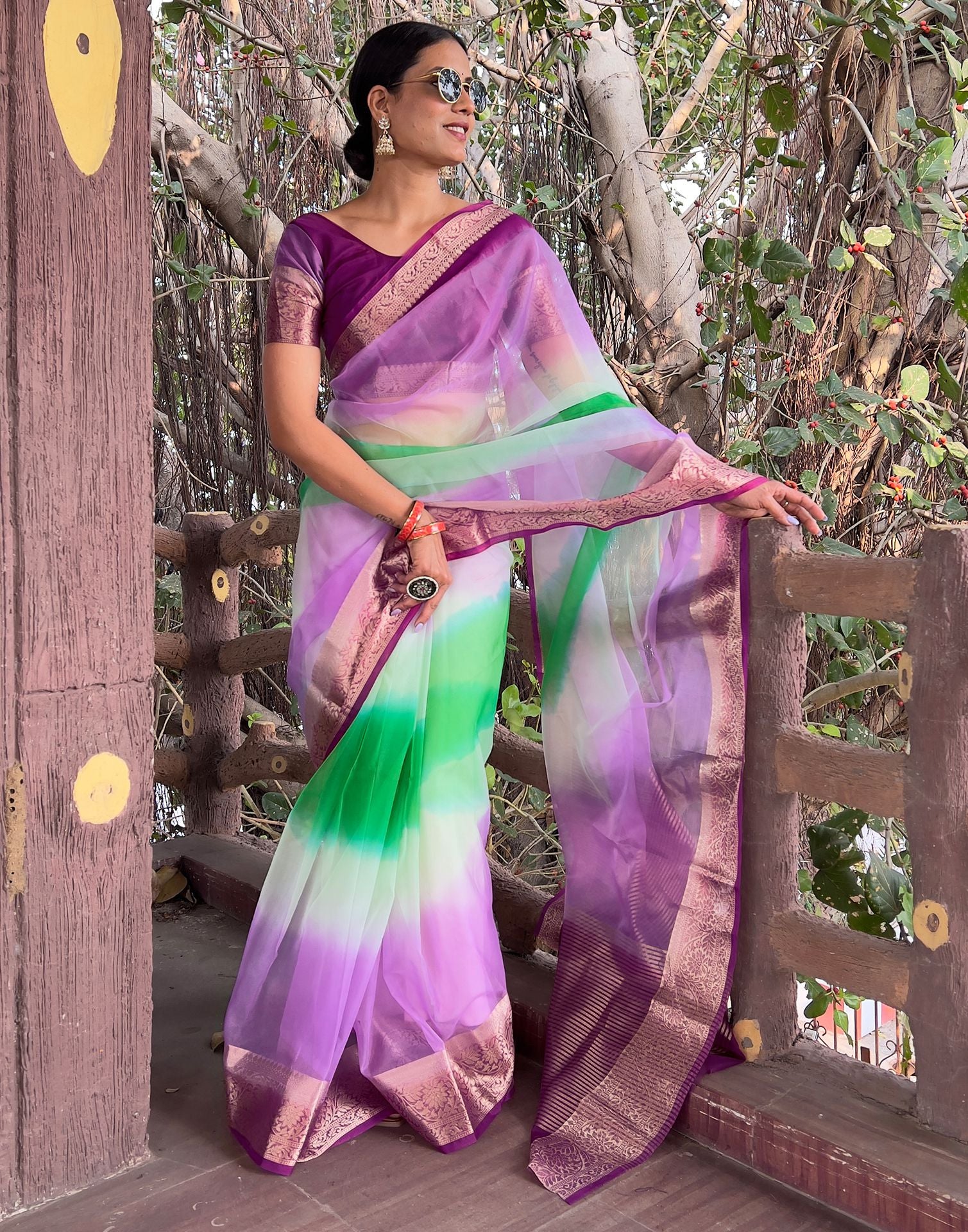 Dark Purple Plain Organza Saree