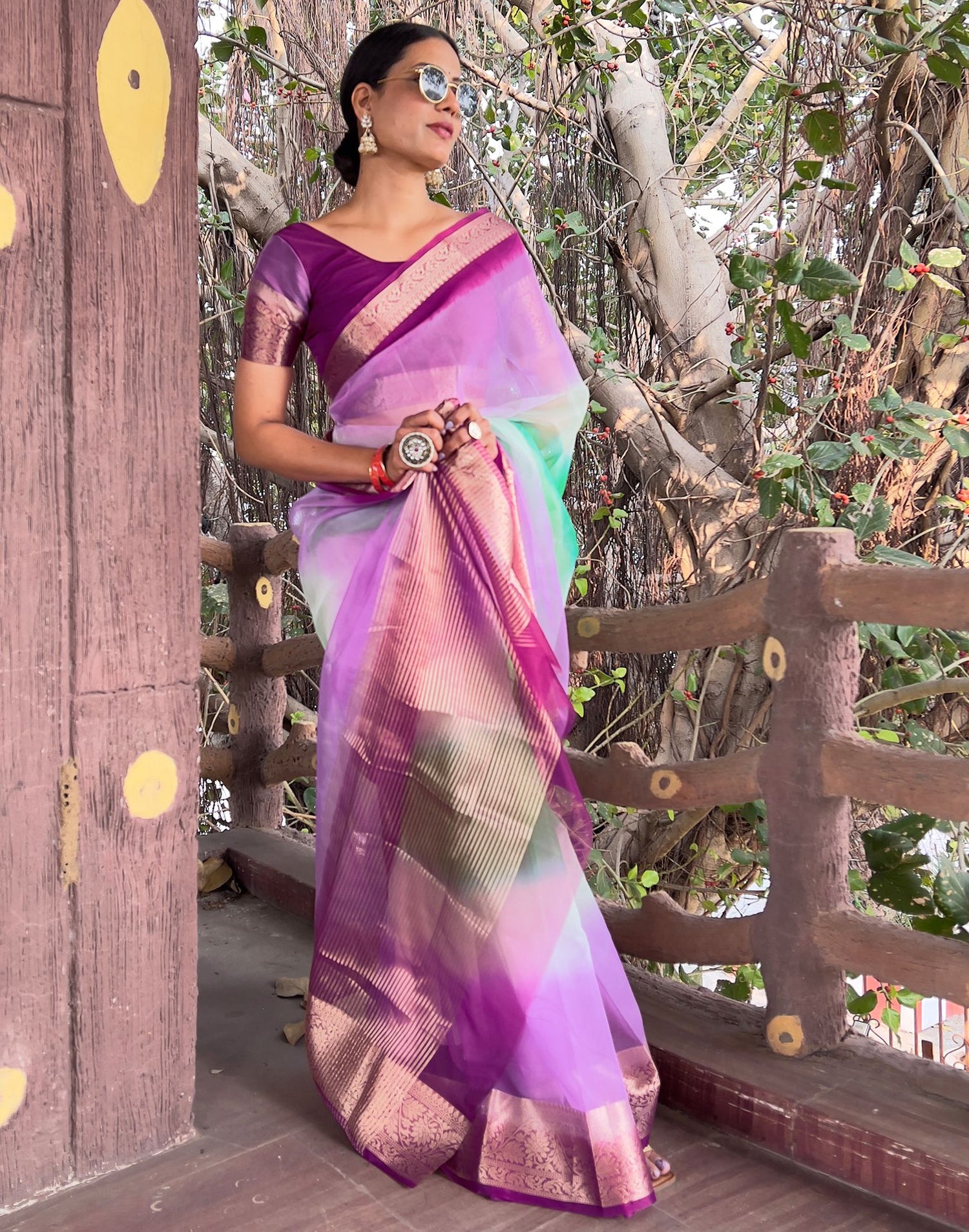 Dark Purple Plain Organza Saree