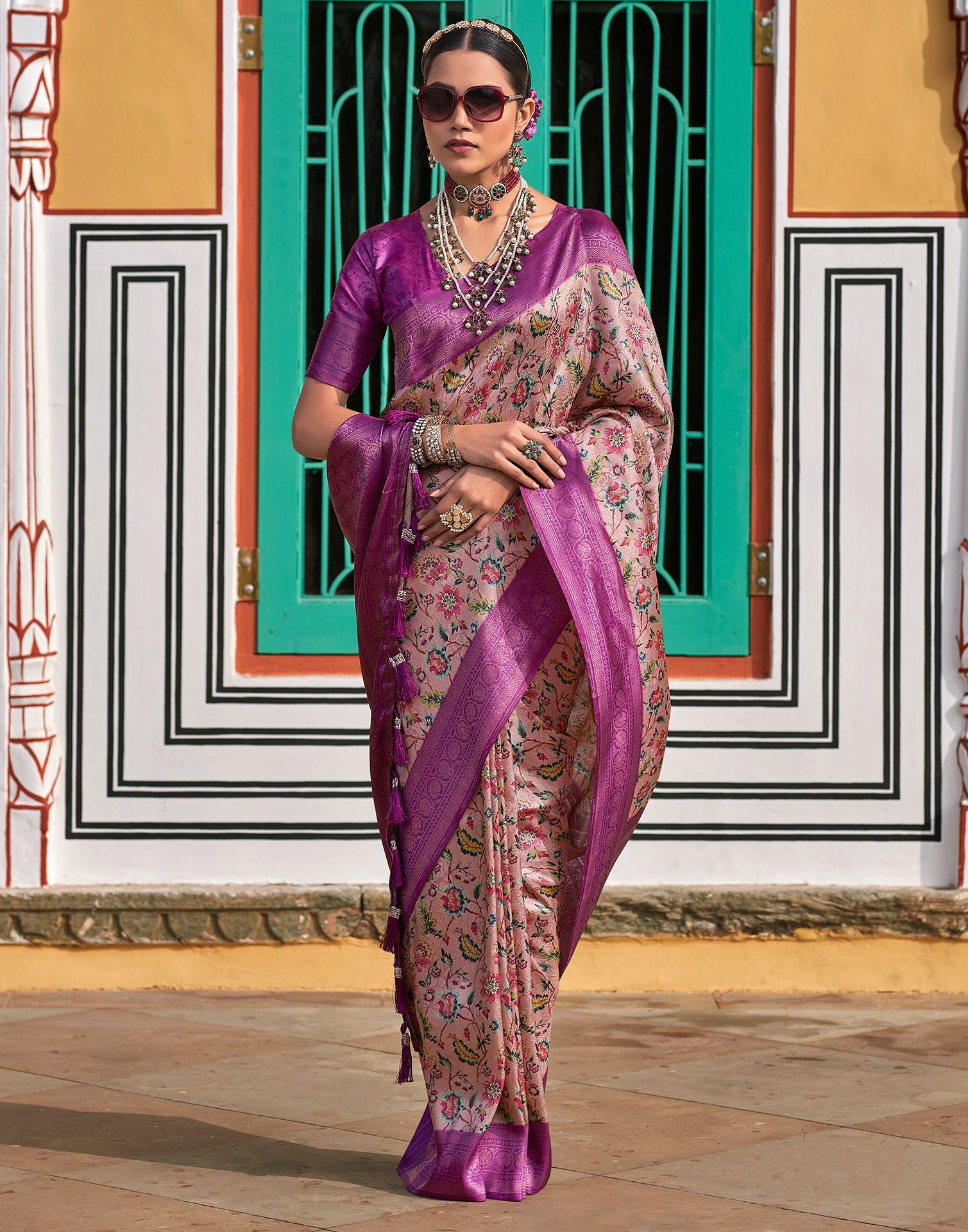 Light Purple Printed Silk Saree