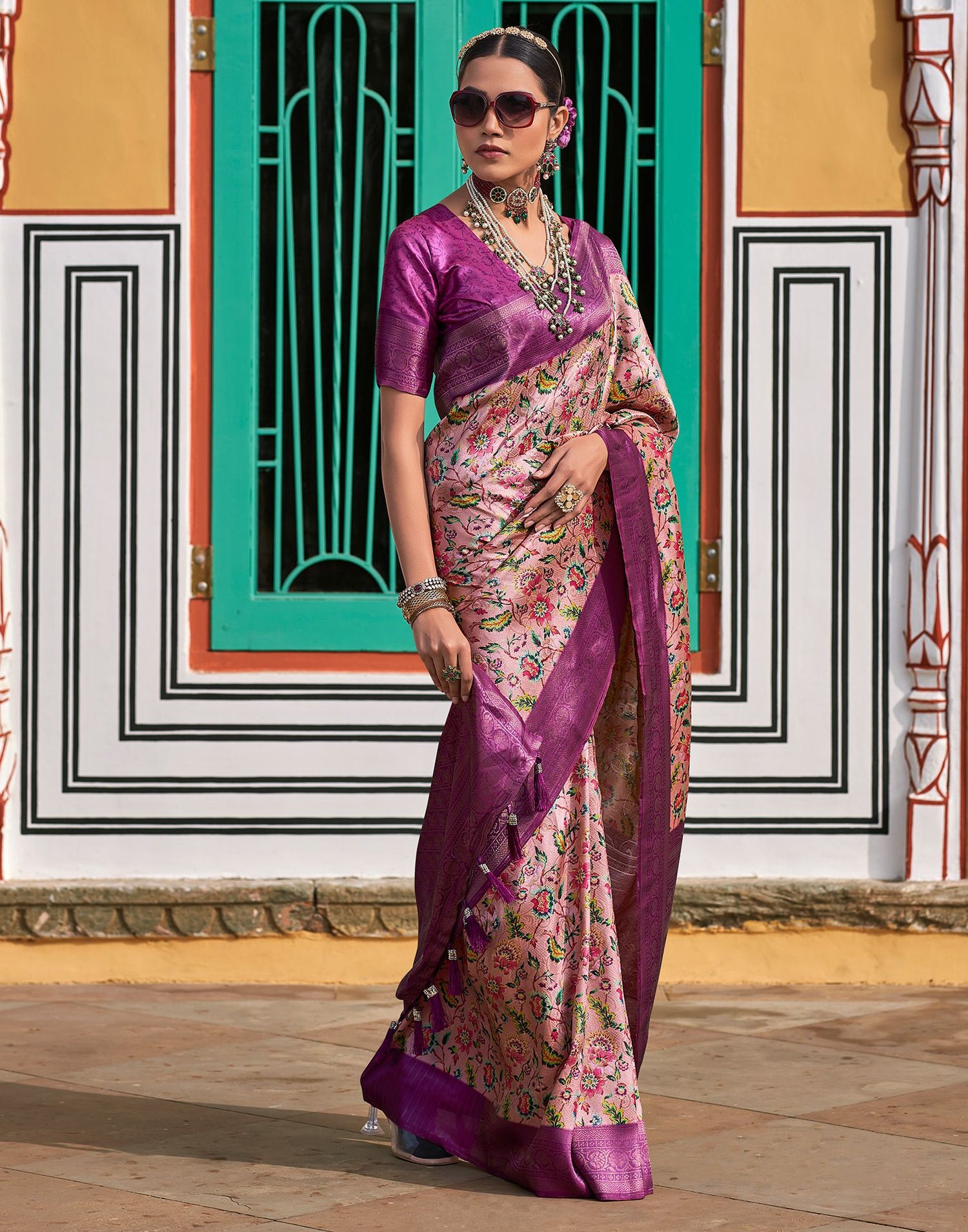 Light Purple Printed Silk Saree