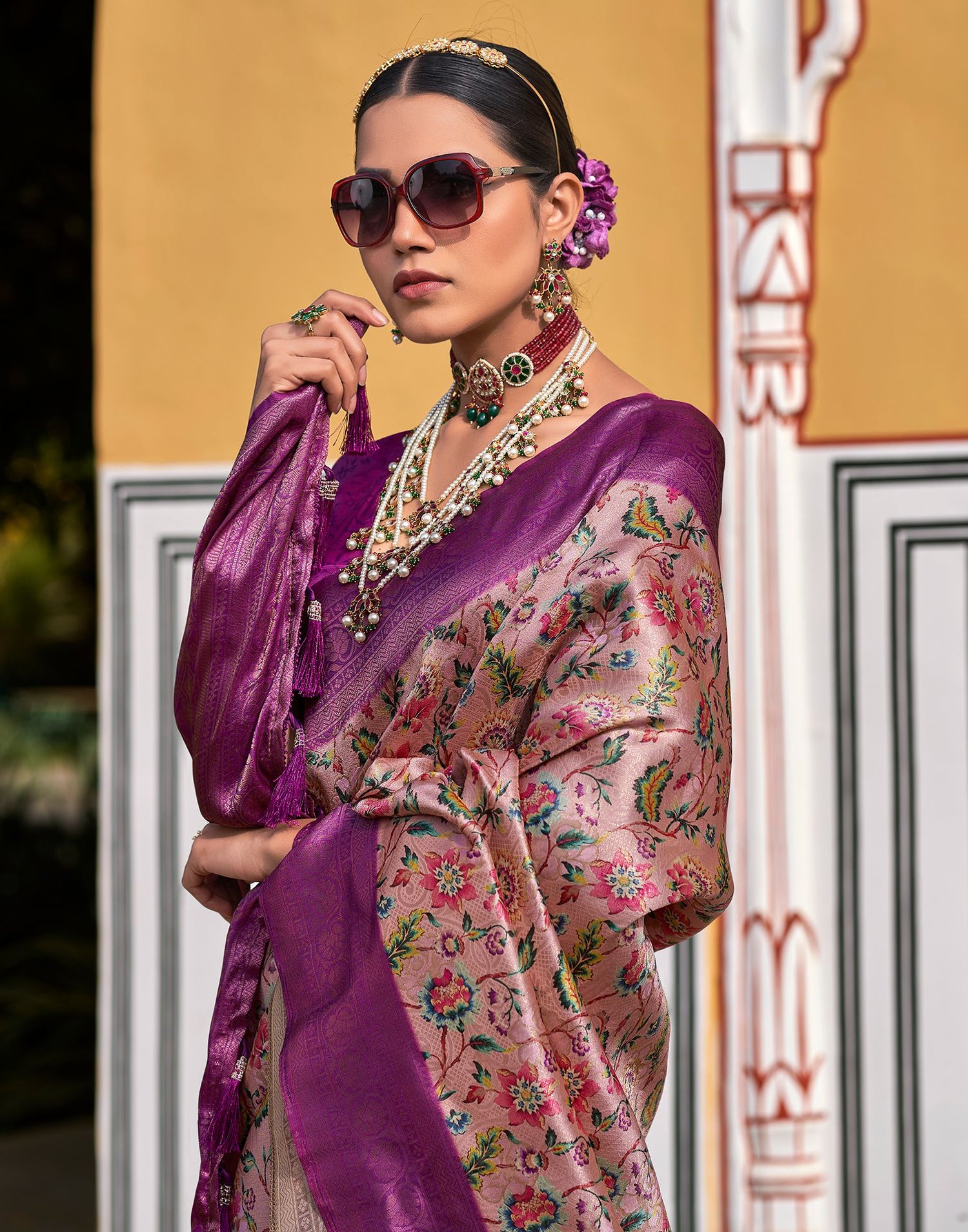 Light Purple Printed Silk Saree