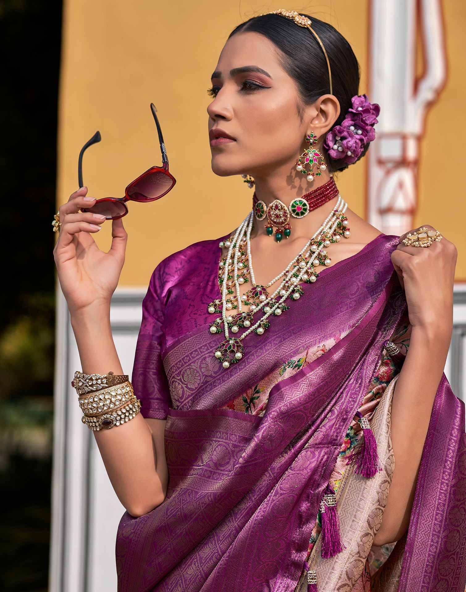 Light Purple Printed Silk Saree