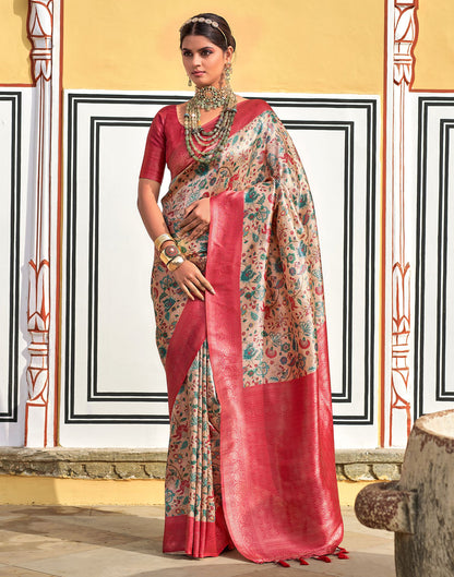 Dusty Peach Printed Silk Saree