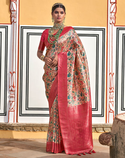 Dusty Peach Printed Silk Saree