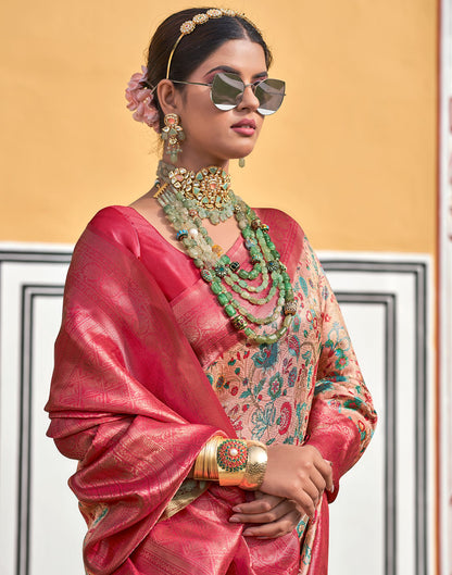 Dusty Peach Printed Silk Saree