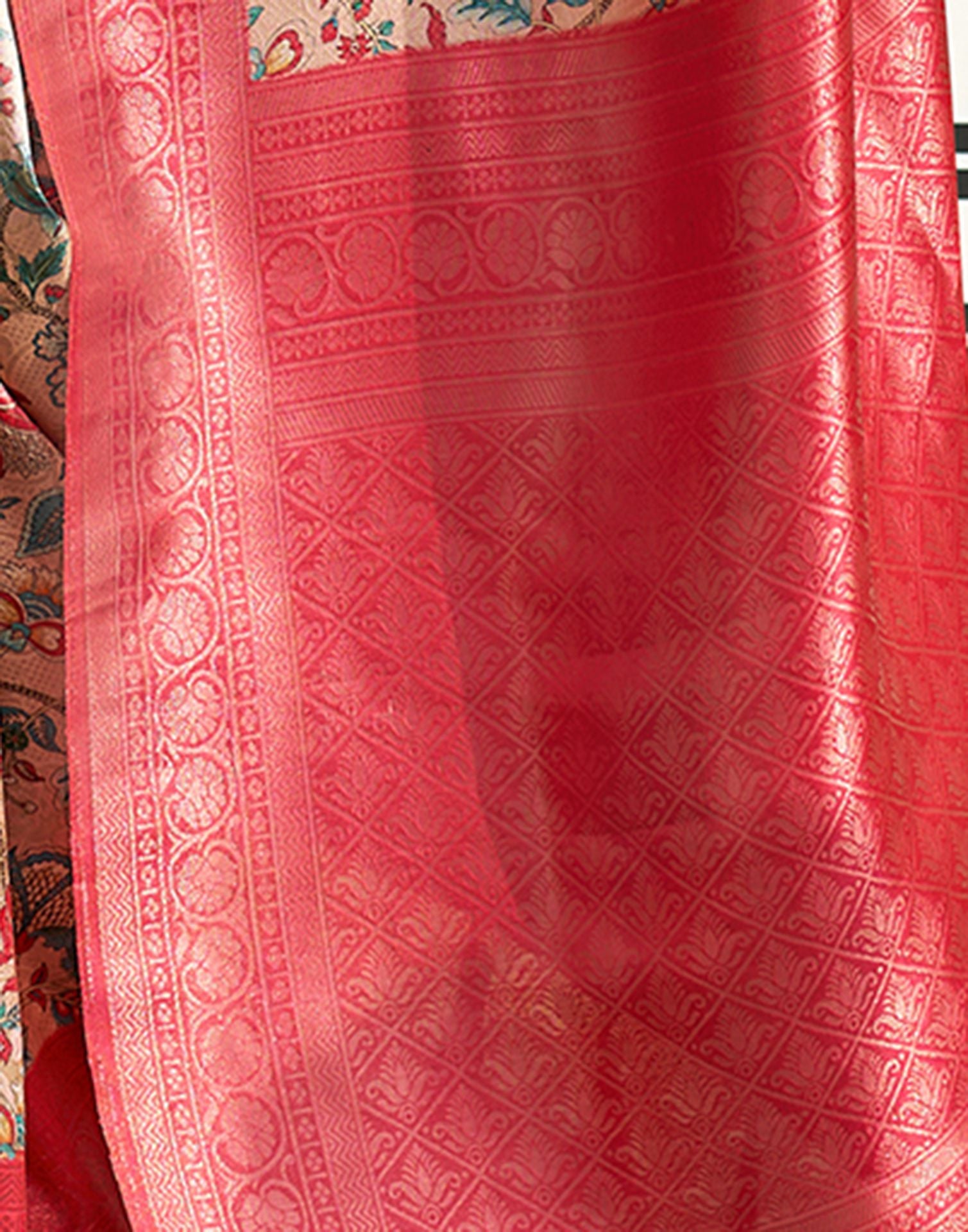 Dusty Peach Printed Silk Saree