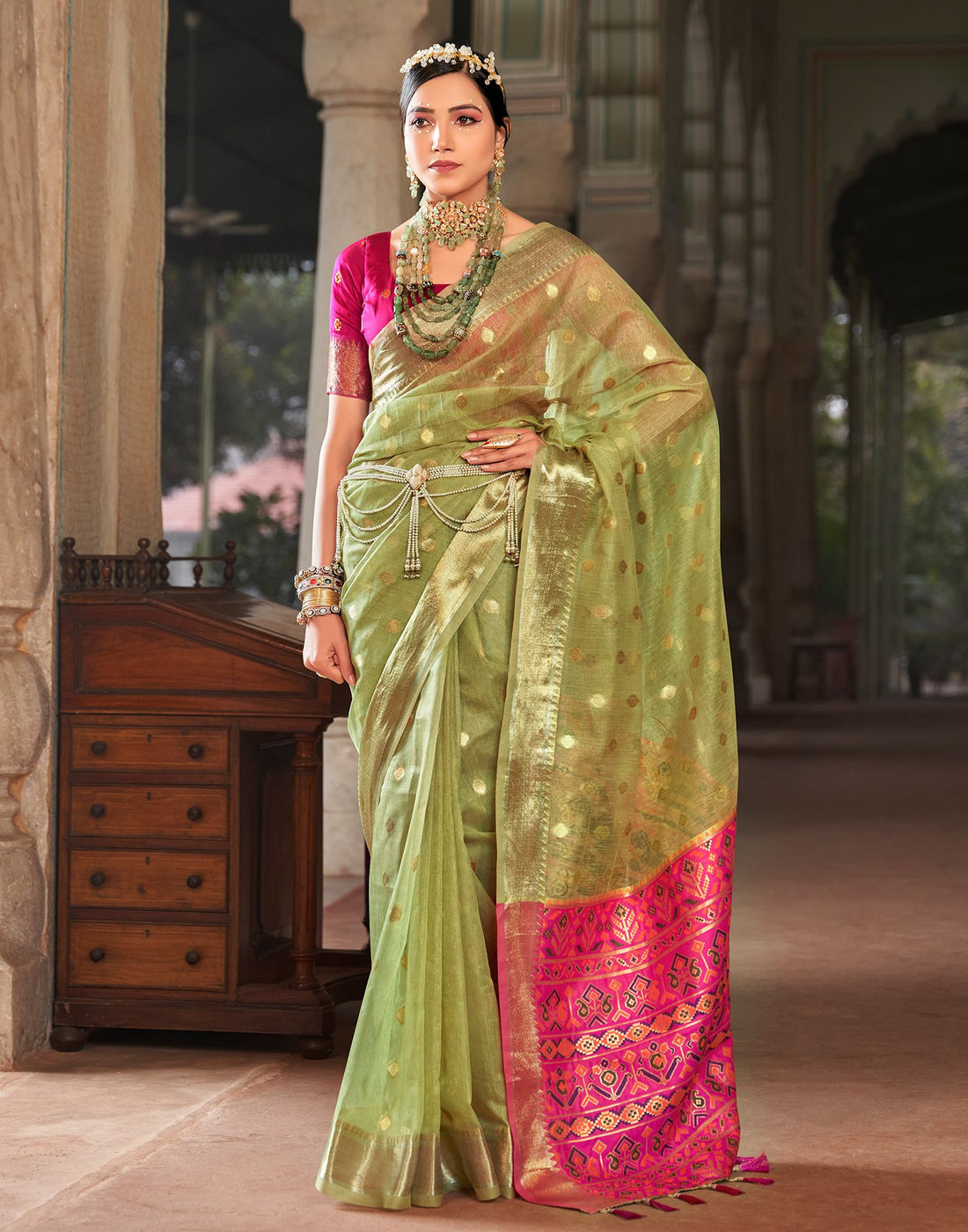 Light Green Jacquard Silk Saree