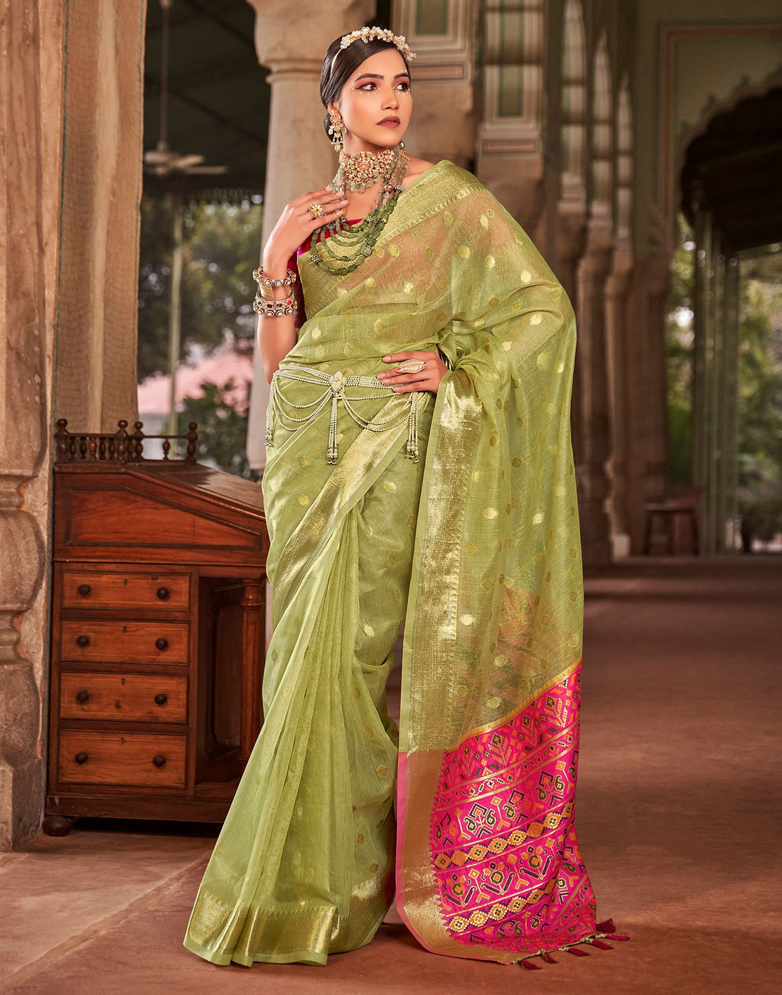 Light Green Jacquard Silk Saree