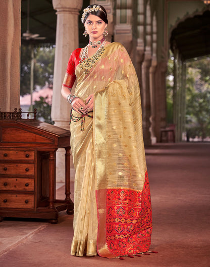 Beige Jacquard Silk Saree