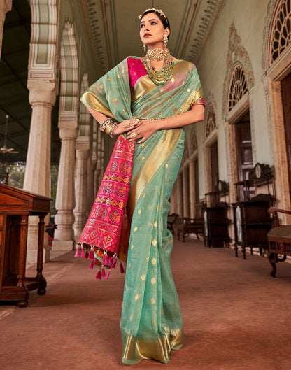 Turquoise Jacquard Silk Saree