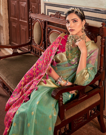 Turquoise Jacquard Silk Saree