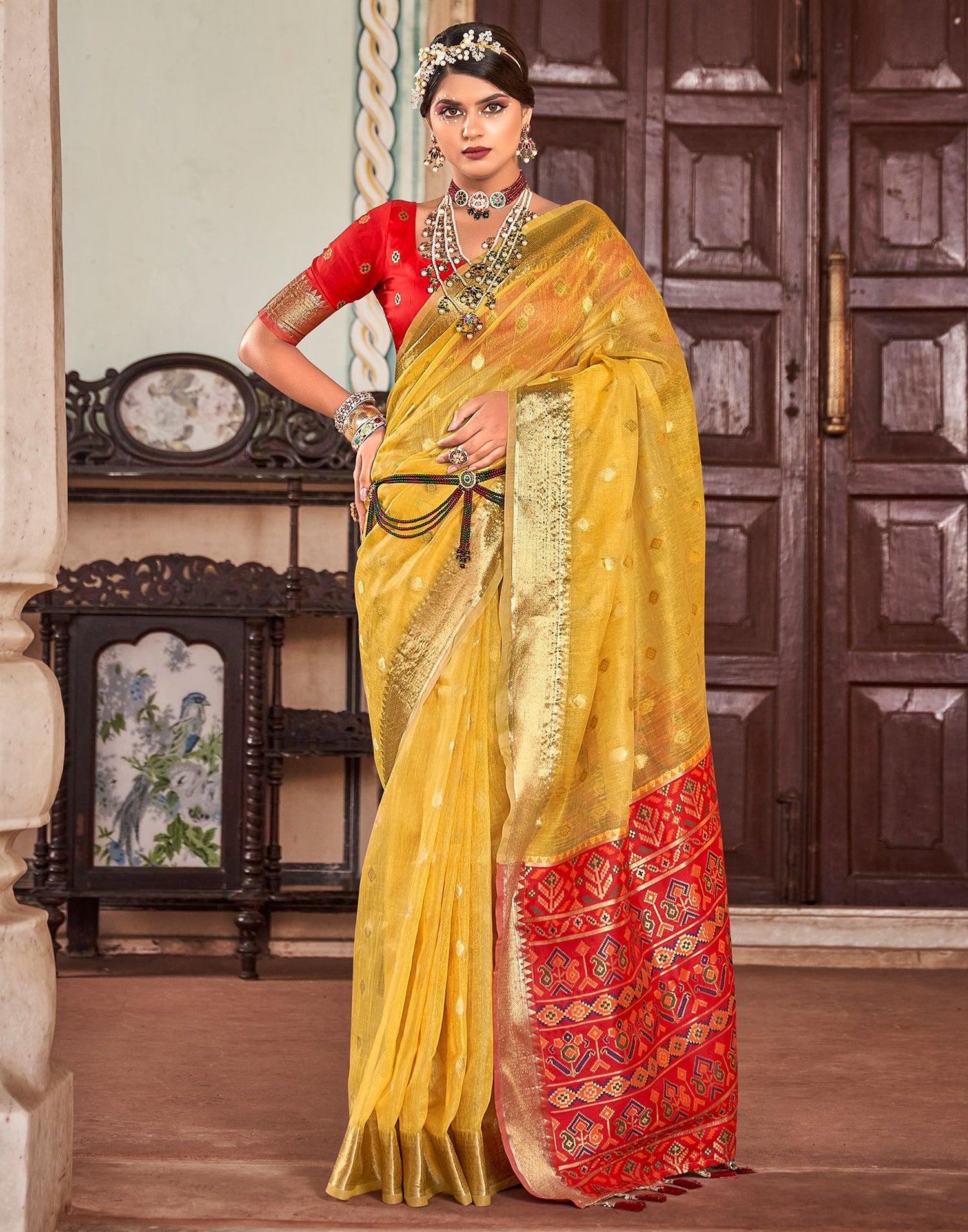 Yellow Jacquard Silk Saree