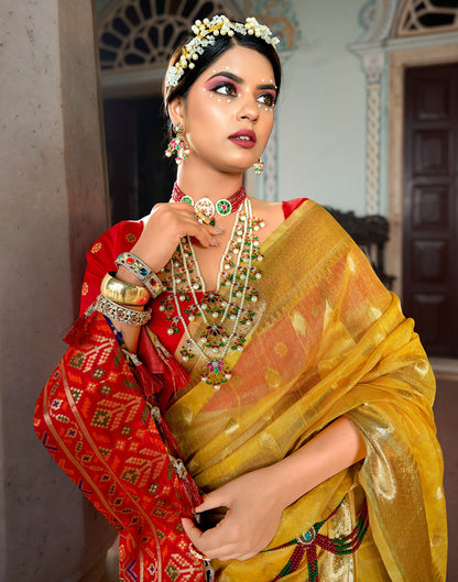 Yellow Jacquard Silk Saree