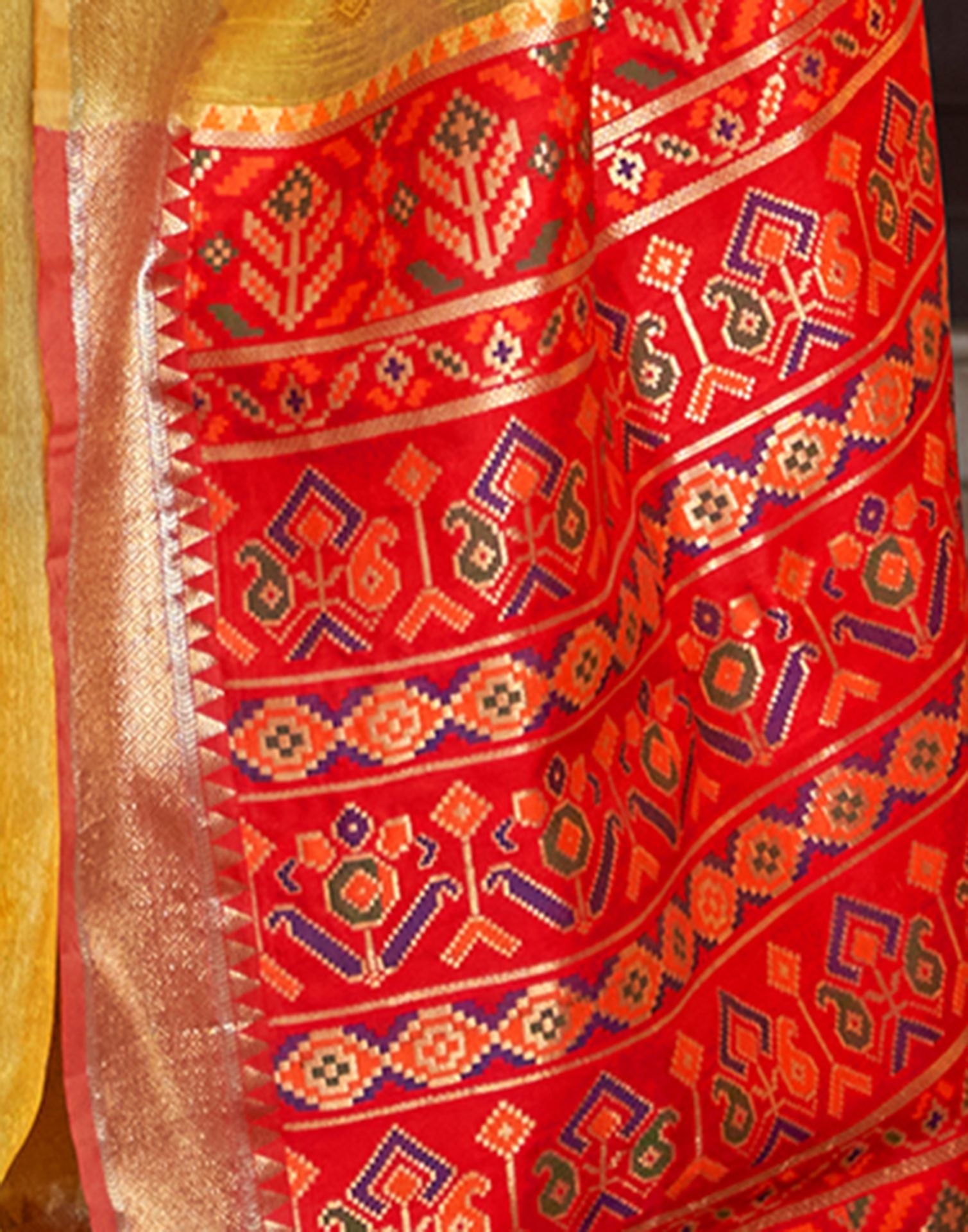 Yellow Jacquard Silk Saree