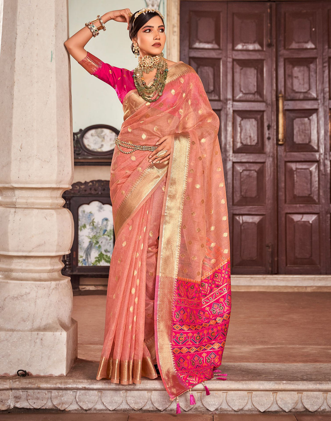 Rose Pink Jacquard Silk Saree