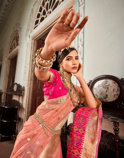 Rose Pink Jacquard Silk Saree