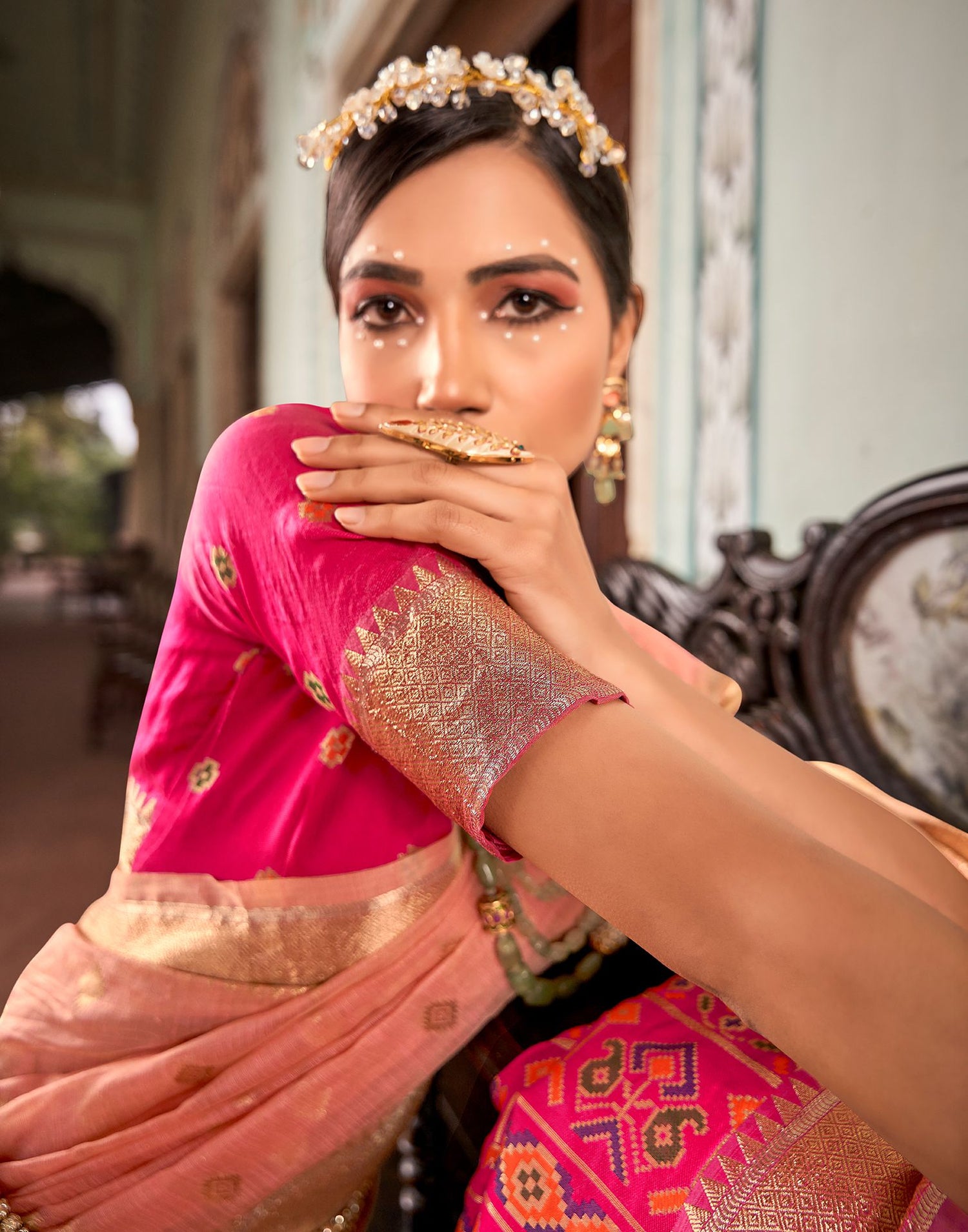 Rose Pink Jacquard Silk Saree