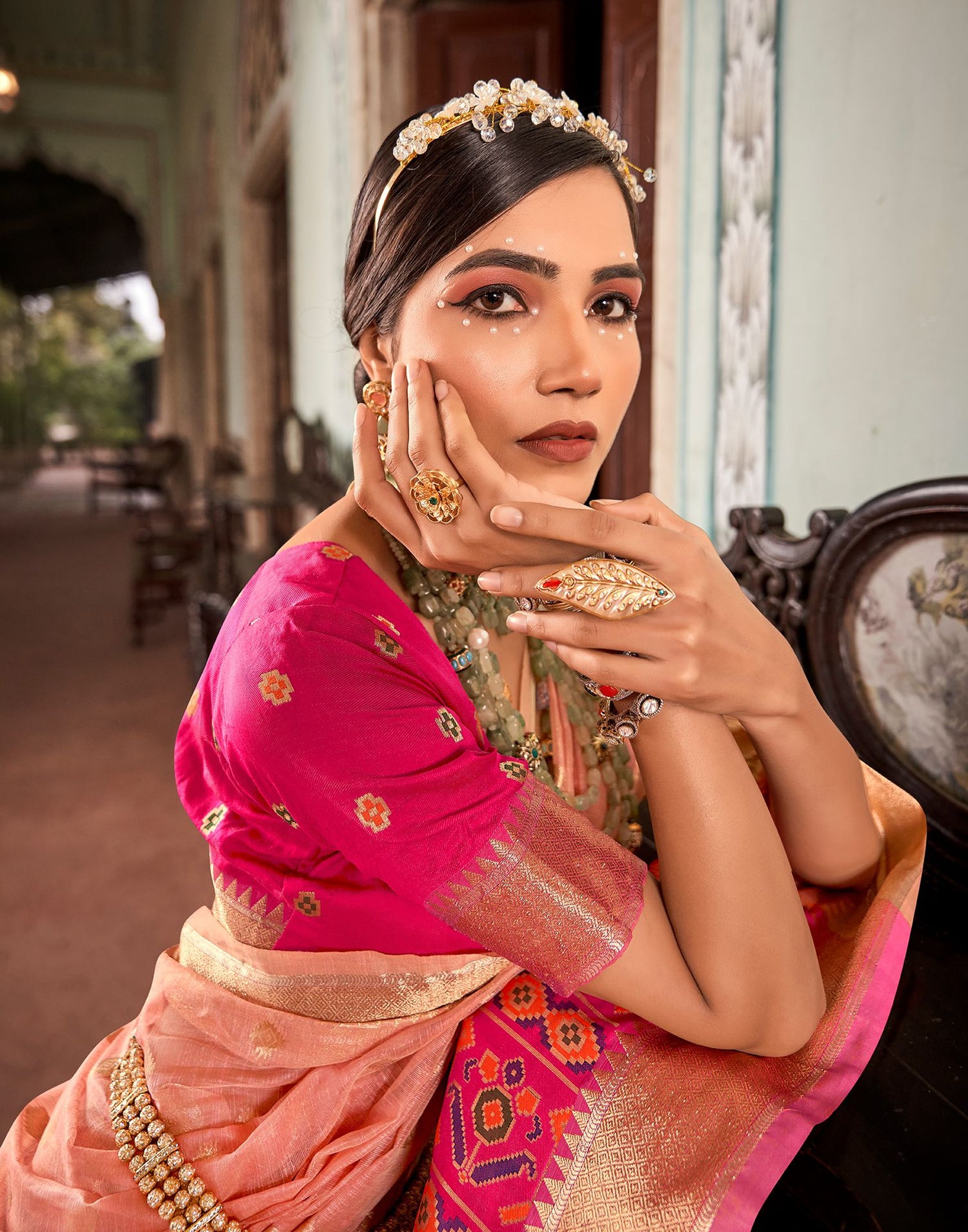 Rose Pink Jacquard Silk Saree