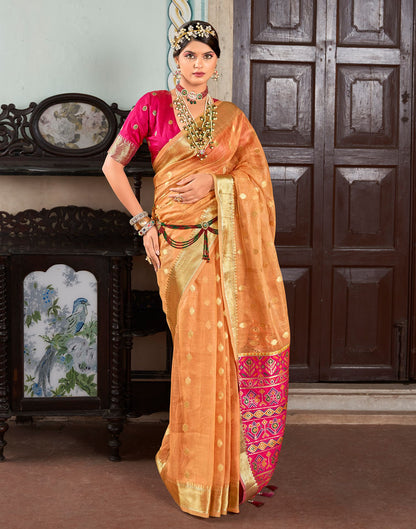 Light Peach Jacquard Silk Saree