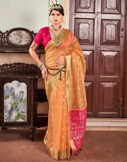 Light Peach Jacquard Silk Saree