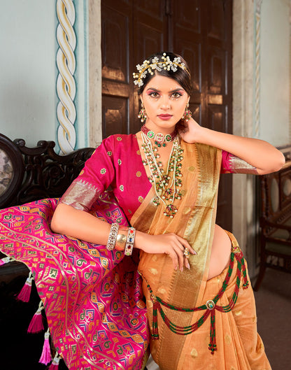 Light Peach Jacquard Silk Saree