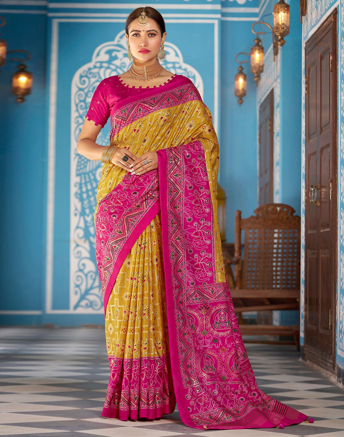 Musterd Printed Silk Saree