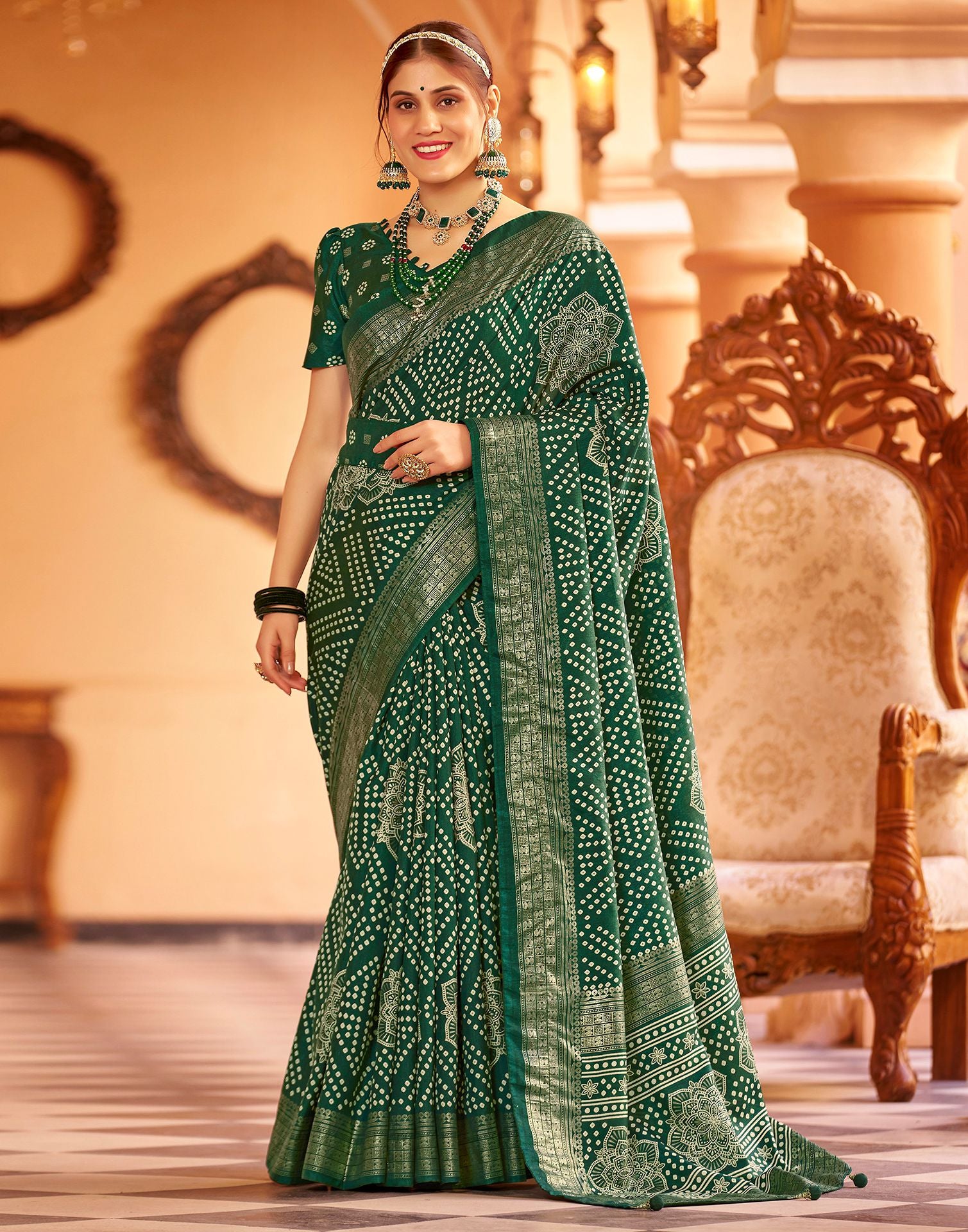 Green Orange Shaded Bandhej Saree - Rana's by Kshitija