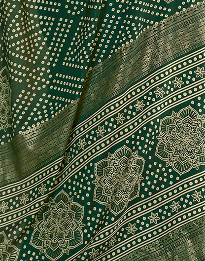 Bottle Green Bandhani Silk Saree