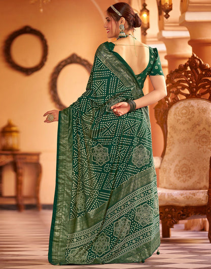 Bottle Green Bandhani Silk Saree