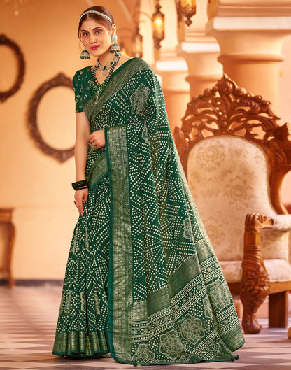 Bottle Green Bandhani Silk Saree