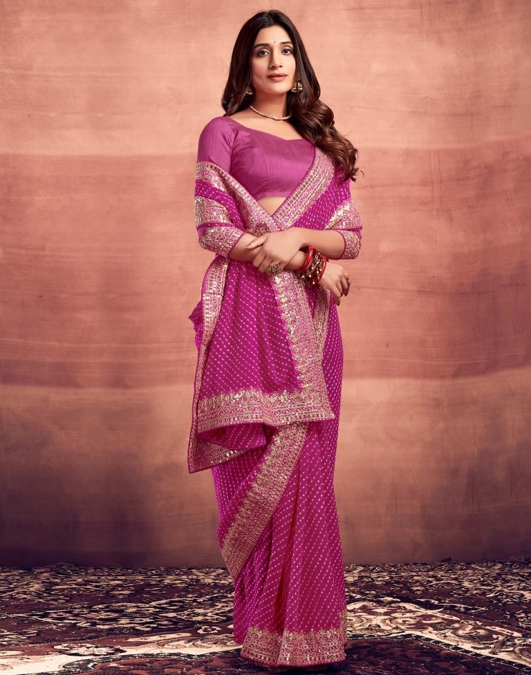 Pink Plain Gergette Saree