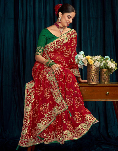 Red Embroidery Gergette Saree